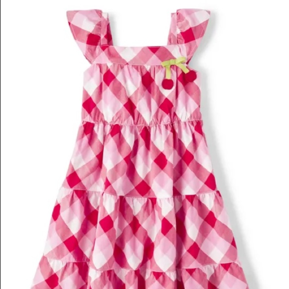 Gymboree Girls Gingham Tiered Dress - Very Cherry